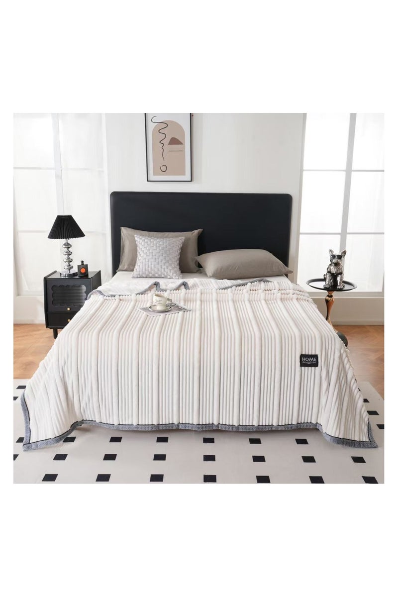 Comfy Luxurious Embossed White Blanket With Grey Border King Size 200 x 230 Cm - Image 2