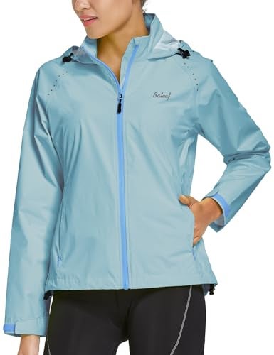 baleaf Women's Rain Jackets Waterproof Windbreaker Running Windproof Lightweight Cycling Jacket Reflective Packable Hooded Light Blue XL - Image 2