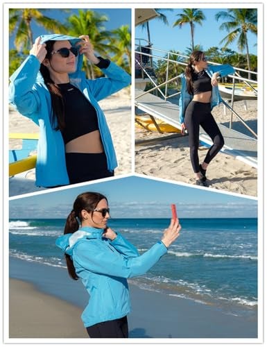 baleaf Women's Rain Jackets Waterproof Windbreaker Running Windproof Lightweight Cycling Jacket Reflective Packable Hooded Light Blue XL - Image 3
