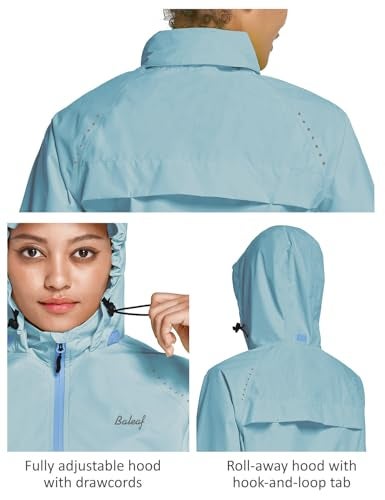 baleaf Women's Rain Jackets Waterproof Windbreaker Running Windproof Lightweight Cycling Jacket Reflective Packable Hooded Light Blue XL - Image 5