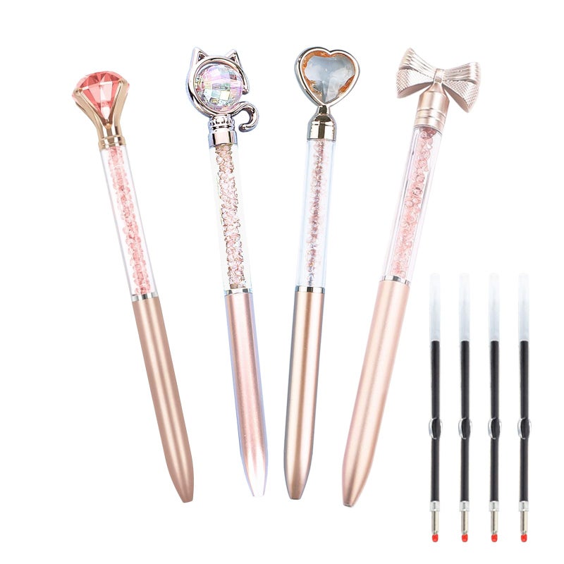 AIYAYI Ballpoint Pens Set Metal Crystal Diamond Glitter Pens for Journaling Blue Ink Pretty Cute Things Fancy Stationery Gifts for Women Girls Birthday Home Office Champagne Gold - Image 3