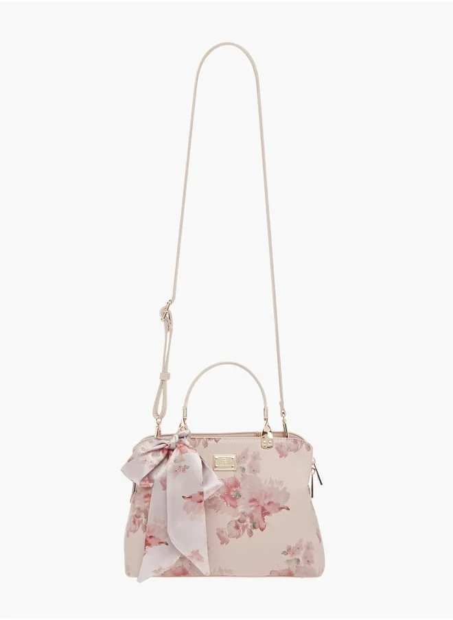 Flora Bella By Shoexpress Womens Floral Print Tote Bag With Zip Closure And Double Handle