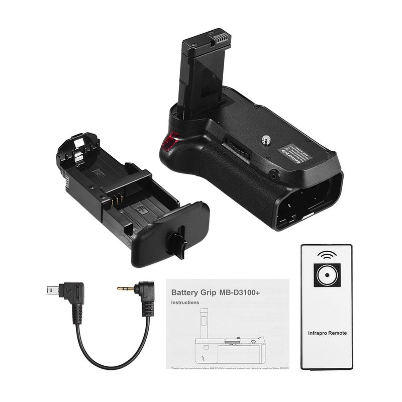 Battery Grip Black: Vertical Grip With Infrared Remote Control, 1/4" Tripod Mount, Vertical Shutter Release - Compatible With Nikon D5300 D3300 D3200 D3100, Powered By 1 Or 2 EN-EL 14 Li-ion Batteries - Image 4