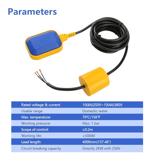 Baomain 10M 32ft Cable Float Switch, Water Level Controller, for Tank Pump, Water Tank or Sewage System On Auto Pilot, with Counterweight - Image 2