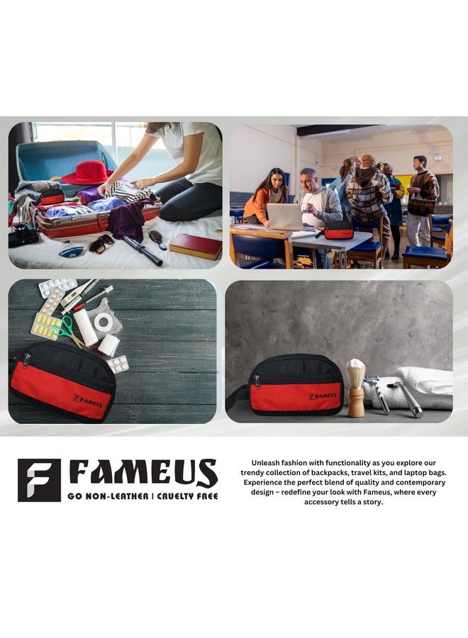 FAMEUS Unisex Multipurpose Toiletry and Travel Organizer Pouch | Water-Resistant Daily Use Kit Bag for Men and Women | Shaving, Cosmetics & Essentials Storage (Red & Black) - Image 5