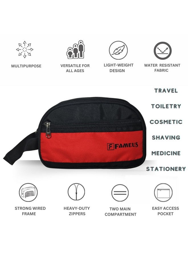 FAMEUS Unisex Multipurpose Toiletry and Travel Organizer Pouch | Water-Resistant Daily Use Kit Bag for Men and Women | Shaving, Cosmetics & Essentials Storage (Red & Black) - Image 4