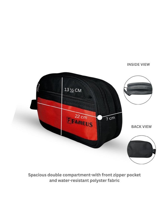 FAMEUS Unisex Multipurpose Toiletry and Travel Organizer Pouch | Water-Resistant Daily Use Kit Bag for Men and Women | Shaving, Cosmetics & Essentials Storage (Red & Black) - Image 2