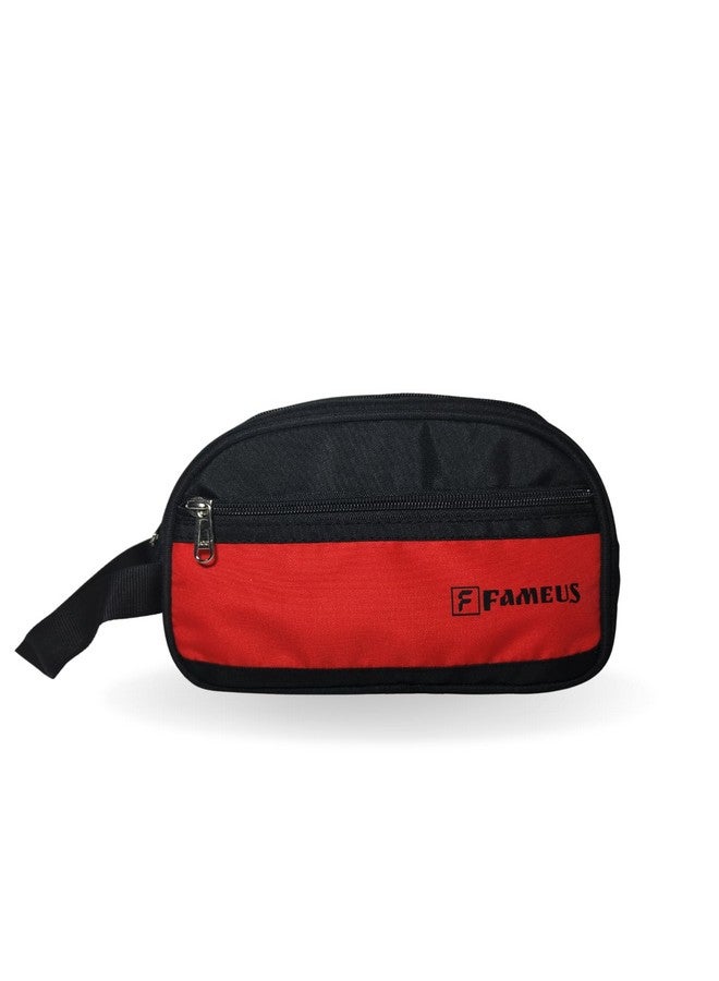 FAMEUS Unisex Multipurpose Toiletry and Travel Organizer Pouch | Water-Resistant Daily Use Kit Bag for Men and Women | Shaving, Cosmetics & Essentials Storage (Red & Black) - Image 1