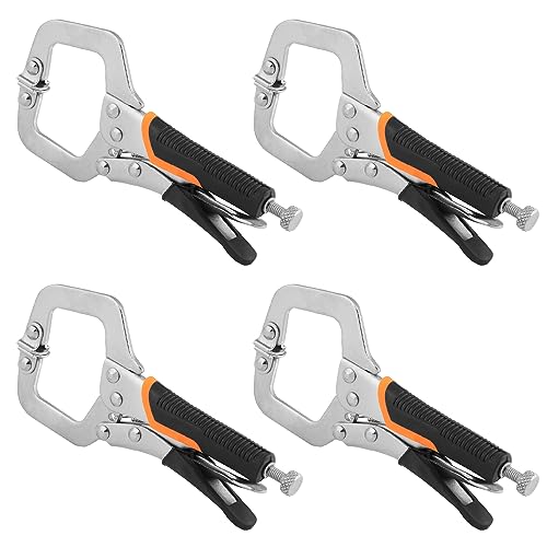 GENHAKON 4 Pack 6 Inch C Clamp Locking Pliers,Locking C Clamp With Non-Slip Rubber Grip, Adjustable Nickel Plated C Pliers for Wood Working, Welding, Electrician Maintenance and More, by GENHAKON - Image 1