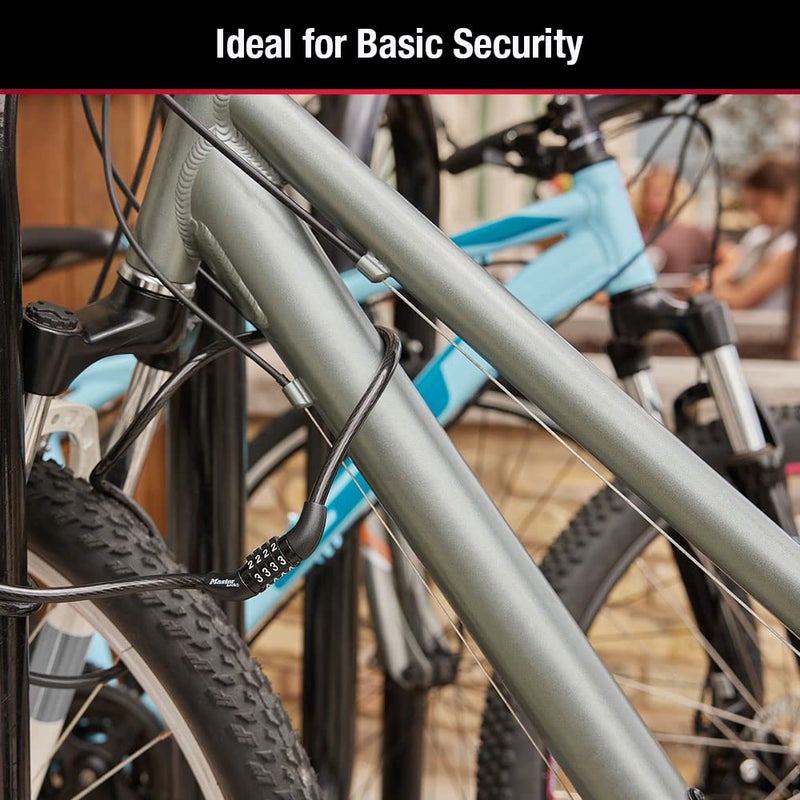 Master Lock Black Set Preset Combination Bike Lock, Metal Cable Lock has a Weather Resistant Vinyl Coating for Outdoor Equipment, Bicycles, 4 Feet Long, Pack of 2, 8143T - Image 2