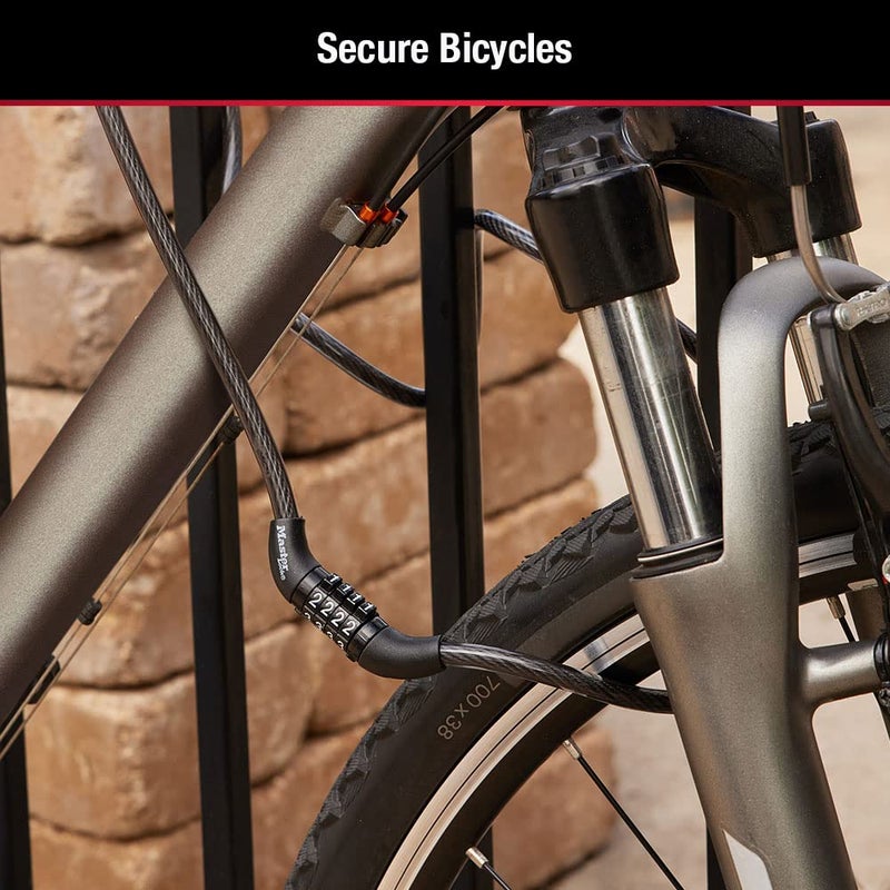 Master Lock Black Set Preset Combination Bike Lock, Metal Cable Lock has a Weather Resistant Vinyl Coating for Outdoor Equipment, Bicycles, 4 Feet Long, Pack of 2, 8143T - Image 4