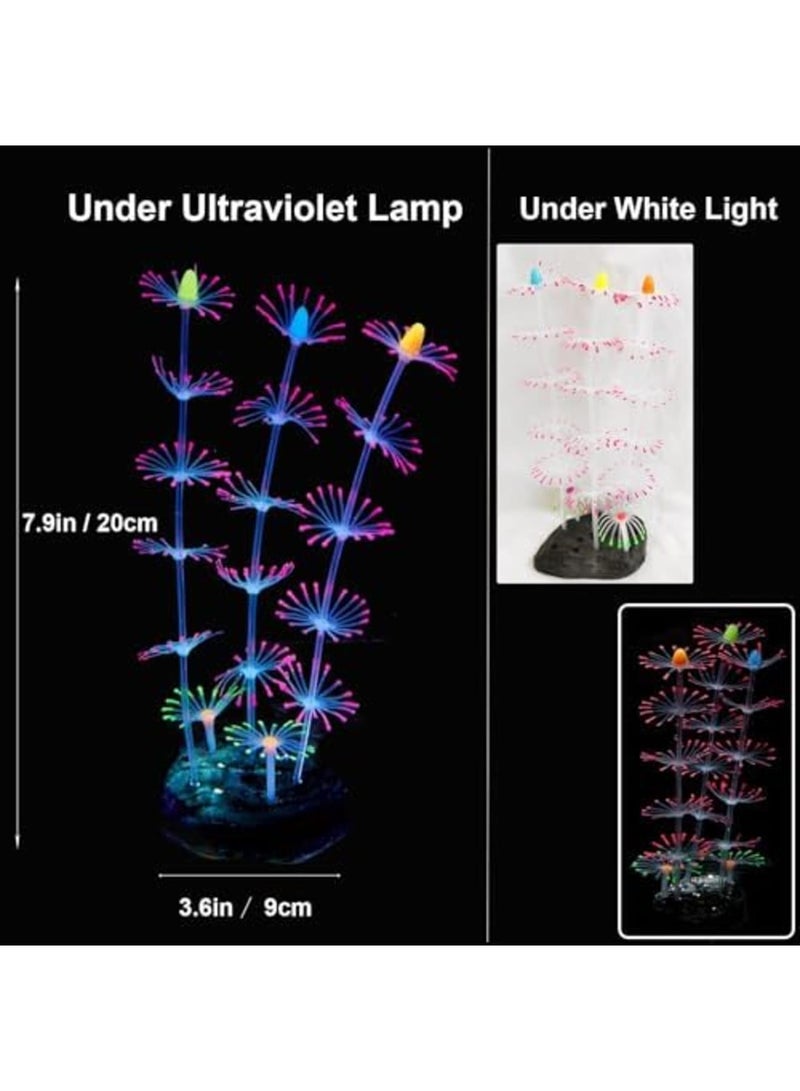 SYOSI 4 Pack Glow in The Dark Aquarium Plants - Silicone Sea Anemone Coral Decor for Fish Tanks, Safe Glowing Ornaments for Tropical Fish, Betta & Glofish Tanks (Multi-Color) - Image 5
