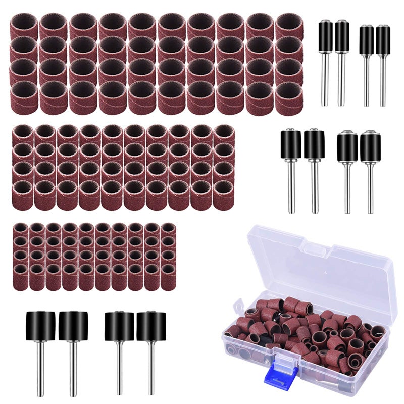 AUSTOR Aluminum Oxide Sanding Drum Set with Free Box Including 120 Pieces Drum Sander Sanding Sleeves and 12 Pieces Drum Mandrels for Dremel Rotary Tool, 132 Pieces - Image 1