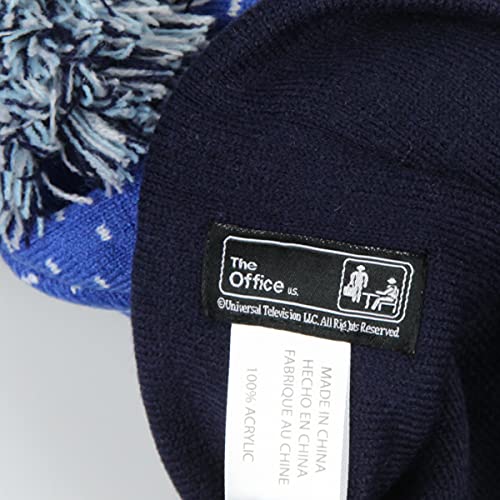 Culturefly The Office Dunder Mifflin Paper Company Fairisle Cuff Knit Pom Beanie Hat Blue - Image 3