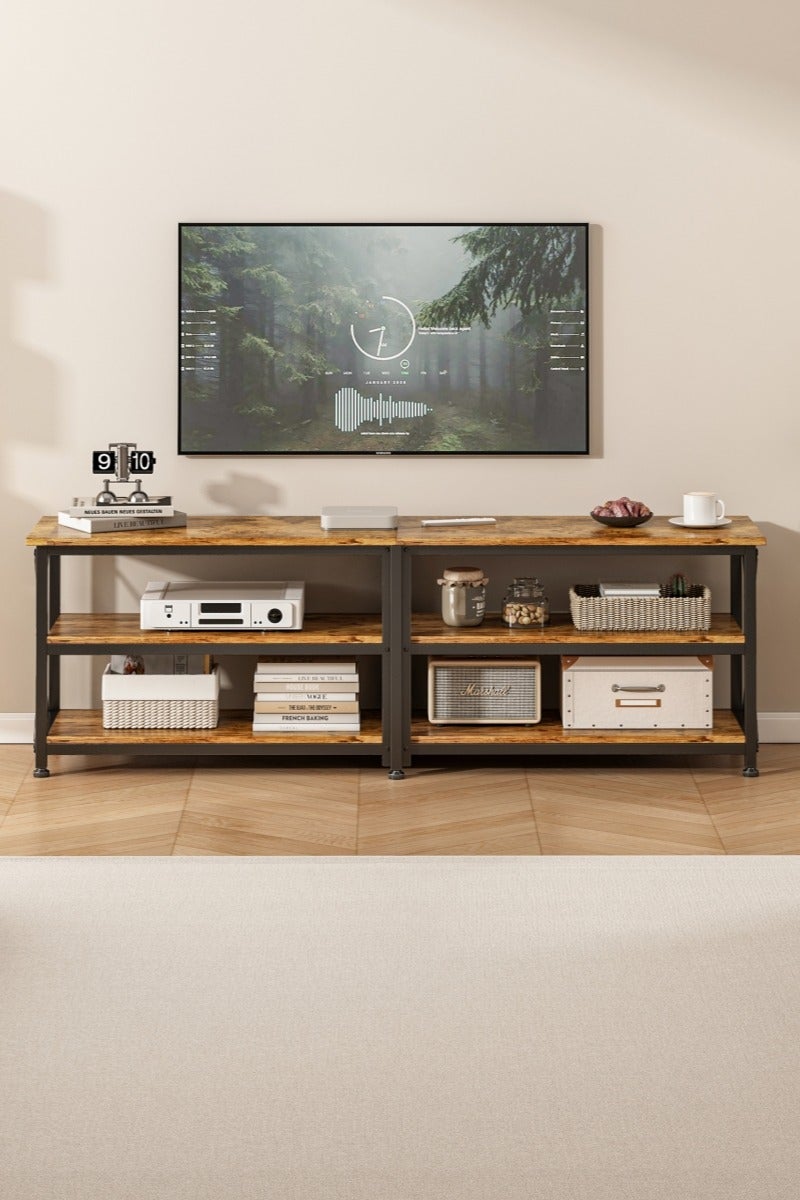هارلان ١٦٠*٤٠*٦٠ سم، حامل تلفزيون حتى ٧٠ بوصة، طاولة تلفزيون مع رفوف تخزين خشبية بثلاث طبقات، مركز ترفيه عصري وطاولة كونسول تلفزيون صناعية لغرفة المعيشة وغرفة النوم، لون بني ريفي. - Image 2