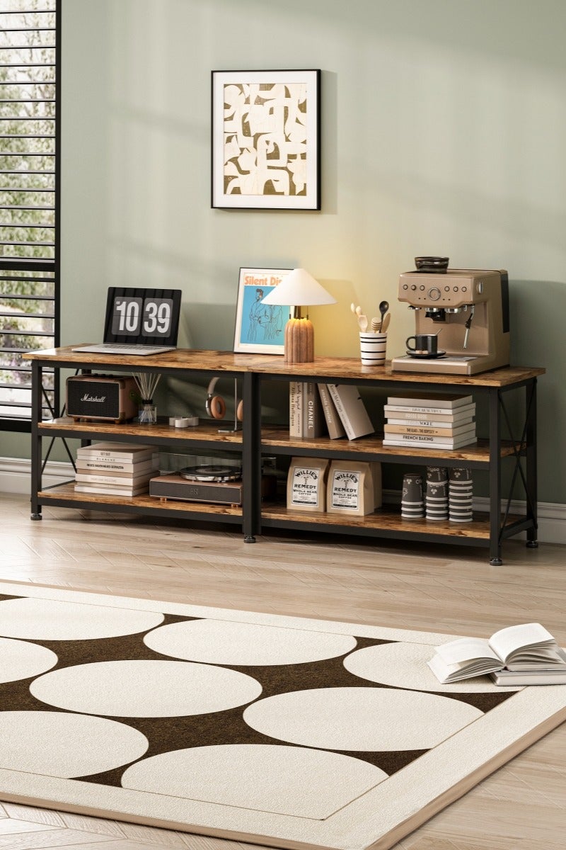 هارلان ١٦٠*٤٠*٦٠ سم، حامل تلفزيون حتى ٧٠ بوصة، طاولة تلفزيون مع رفوف تخزين خشبية بثلاث طبقات، مركز ترفيه عصري وطاولة كونسول تلفزيون صناعية لغرفة المعيشة وغرفة النوم، لون بني ريفي. - Image 3