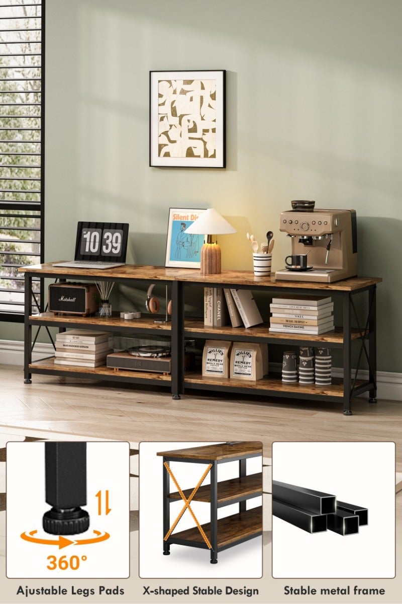 هارلان ١٦٠*٤٠*٦٠ سم، حامل تلفزيون حتى ٧٠ بوصة، طاولة تلفزيون مع رفوف تخزين خشبية بثلاث طبقات، مركز ترفيه عصري وطاولة كونسول تلفزيون صناعية لغرفة المعيشة وغرفة النوم، لون بني ريفي. - Image 5