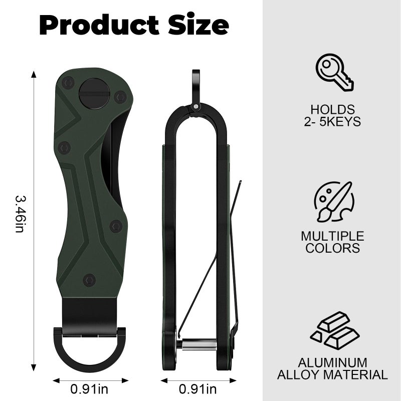 TUXON Key Organizer Tactical Innovative Keychain Compact Keys Organizer Key Chain Smart Keyholder Secures 2-6 Keys (GREEN) - Image 4