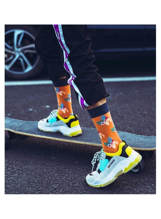 6 قطع من جوارب الرجال المرحة للنساء شتاء ملون بشكل جنوني وفني قطنية عادية مميزة. - Image 3