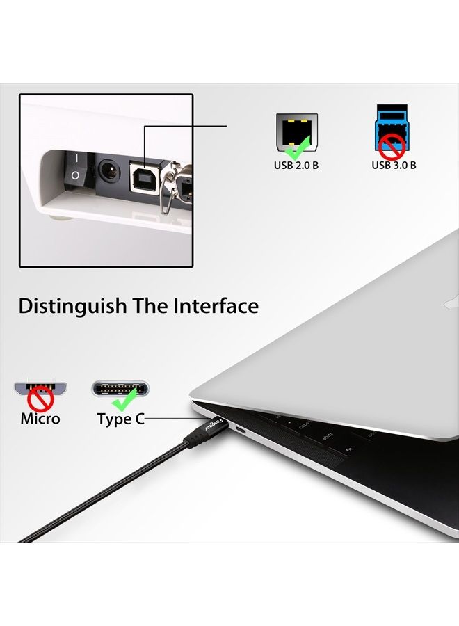 Fasgear 3ft Type C to USB B Cable Nylon Braided 2.0 Printer Scanner Cord with Metal Connector Compatible with AiO, HP, Canon, Samsung Printers and More (3ft, Black) - Image 3