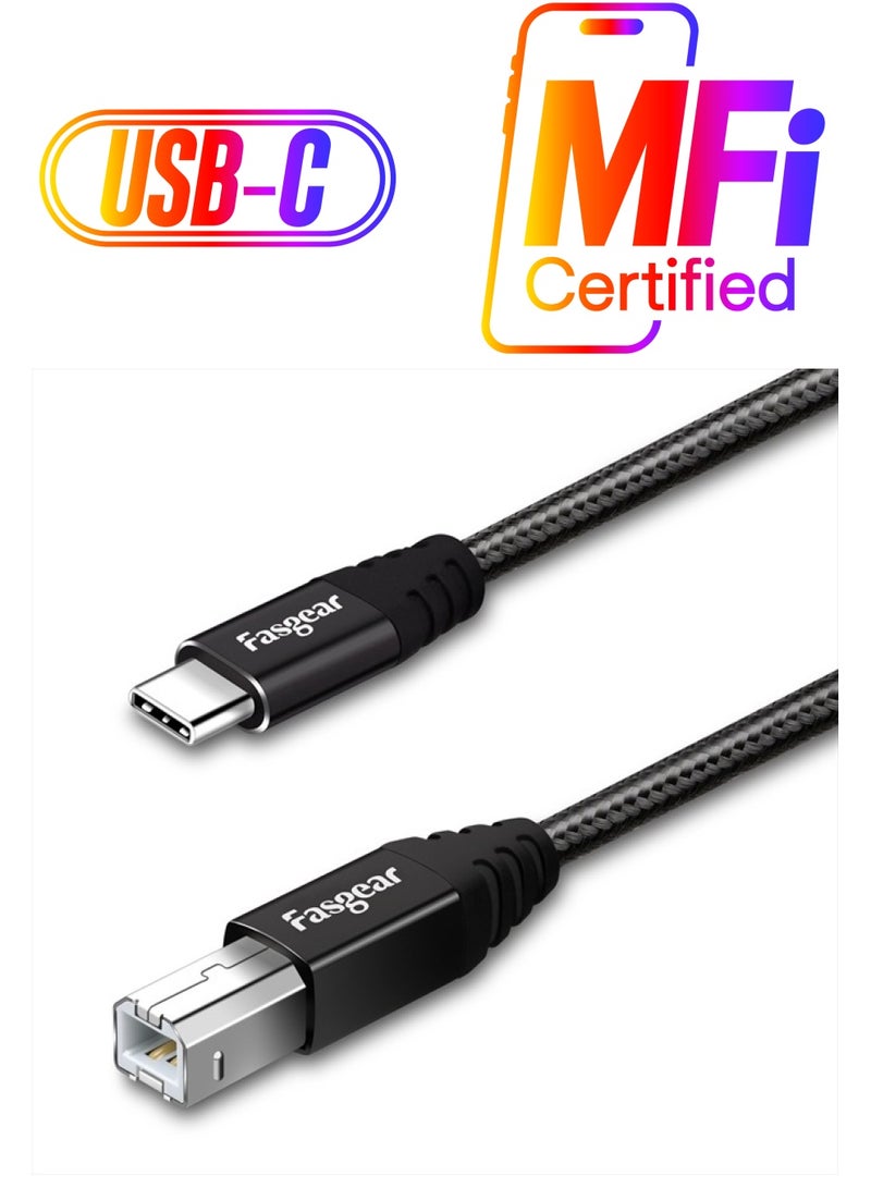 Fasgear 3ft Type C to USB B Cable Nylon Braided 2.0 Printer Scanner Cord with Metal Connector Compatible with AiO, HP, Canon, Samsung Printers and More (3ft, Black) - Image 1