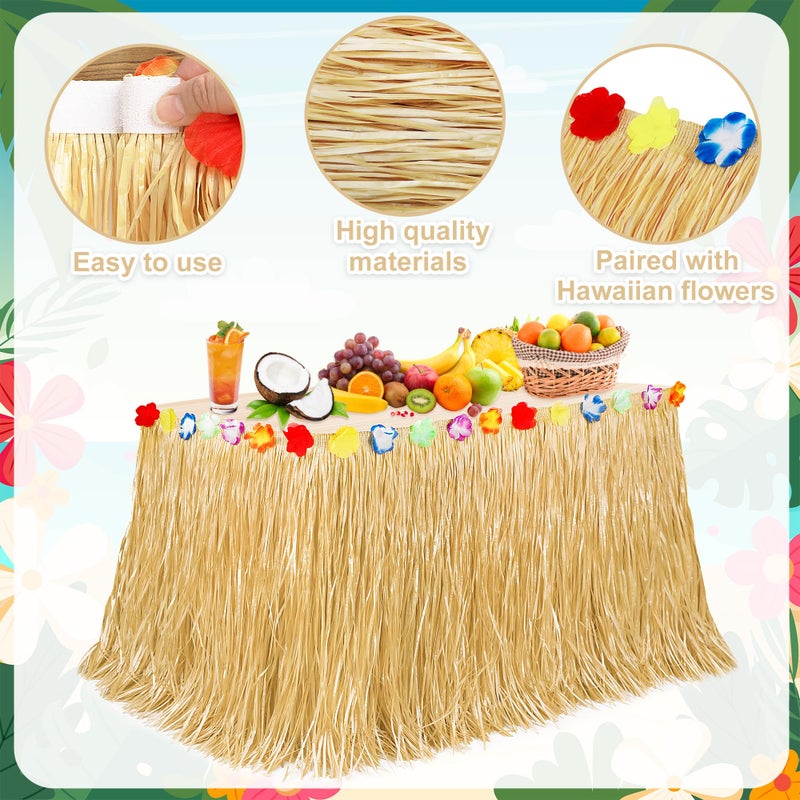 Huskein Luau Party Decorations, Natural Hawaiian Grass Table Skirt, Flower 108 X 29.5" Grass Skirts Tropical Luau Party Favors, Table Skirt for Luau Summer Tropical Indoor Outdoor Parties Decor Accessories - Image 3