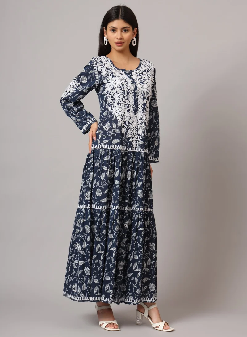 Alaya Hand Embroidered Lucknowi Chikankari Printed Mulmul Cotton Jalabiya-AL3698