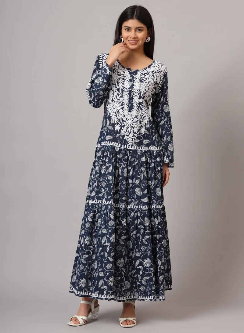 Alaya Hand Embroidered Lucknowi Chikankari Printed Mulmul Cotton Jalabiya-AL3698