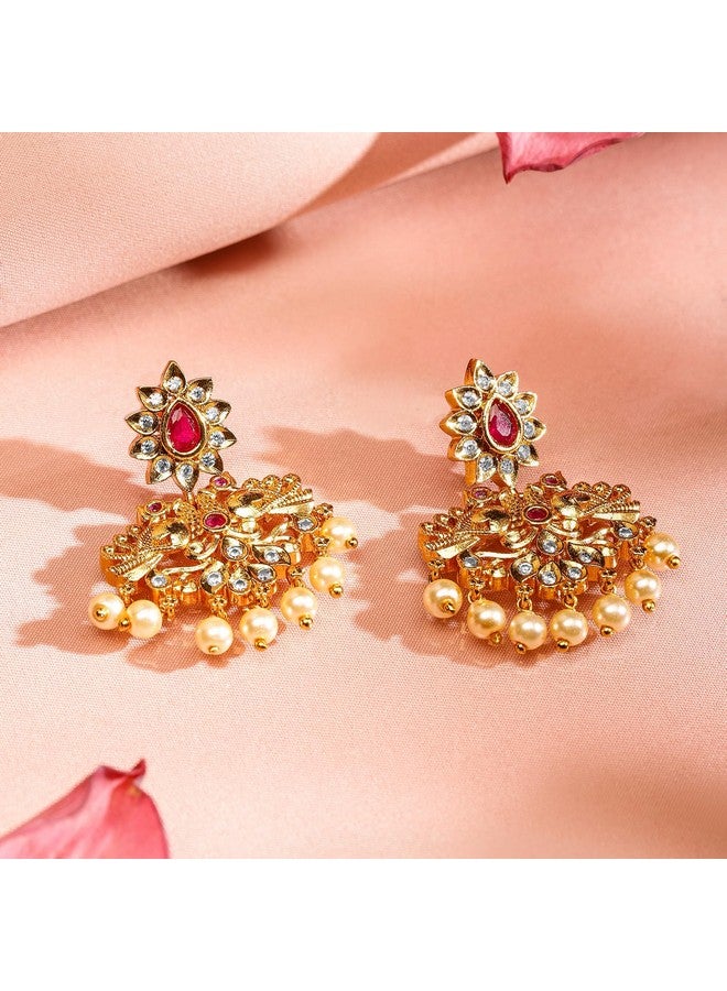 Rubans مجموعة مجوهرات يدوية الصنع مزينة بحجر الياقوت الوردي الأبيض ومطلية بالذهب عيار 22 قيراط للنساء - Image 3