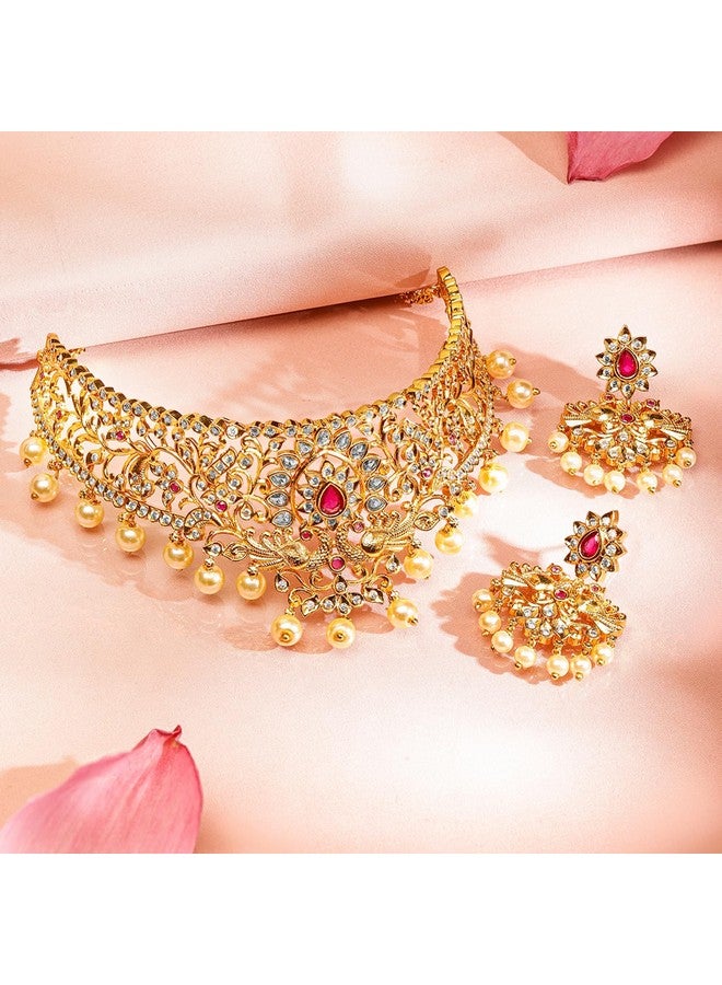 Rubans مجموعة مجوهرات يدوية الصنع مزينة بحجر الياقوت الوردي الأبيض ومطلية بالذهب عيار 22 قيراط للنساء - Image 2