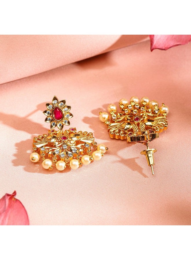 Rubans مجموعة مجوهرات يدوية الصنع مزينة بحجر الياقوت الوردي الأبيض ومطلية بالذهب عيار 22 قيراط للنساء - Image 4