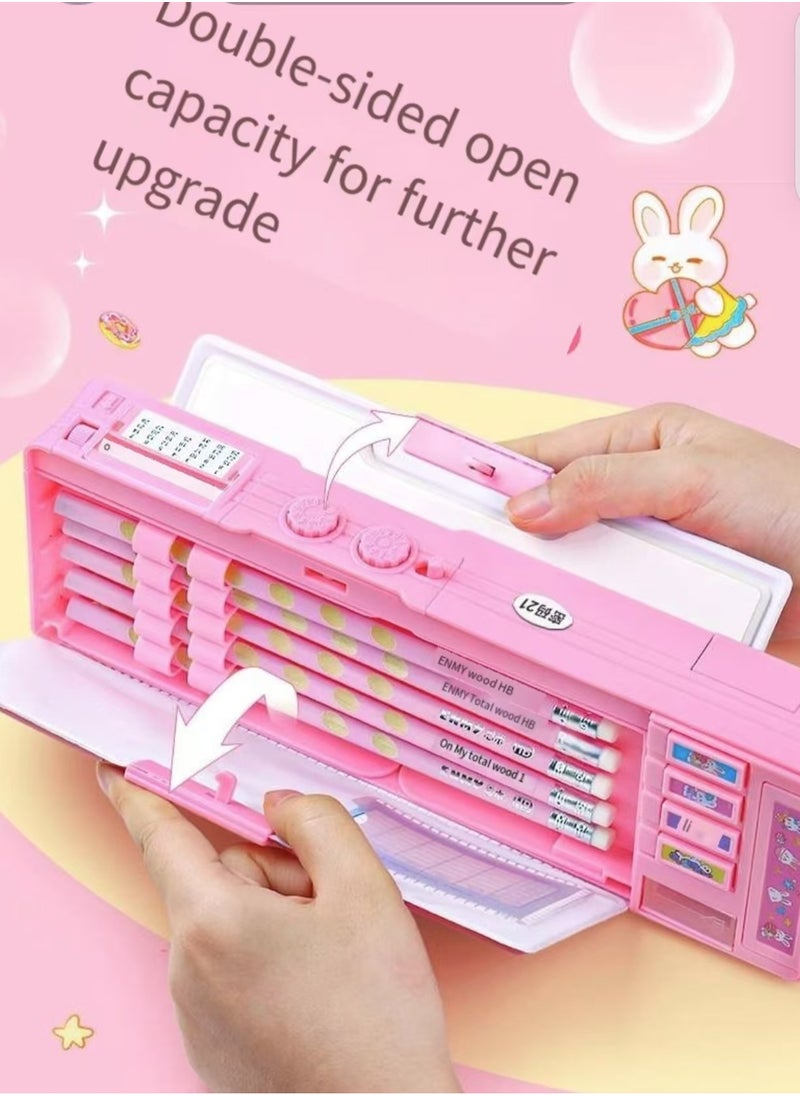 Generic - Password lock pop-up multi-functional pencil case for girls, cute cartoon pencil case with pencil sharpener, schedule, whiteboard, study supplies, making it the best birthday gift for children and teenagers - Image 1