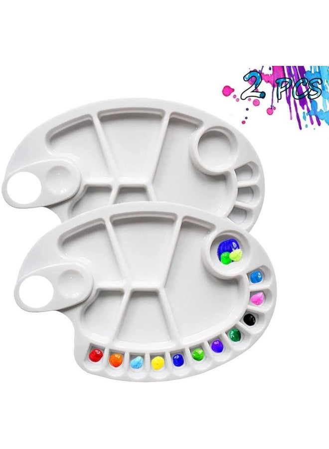 Premify لوحة ألوان بلاستيكية بيضاء قابلة لإعادة الاستخدام مكونة من قطعتين تحتوي كل منها على 17 بئرًا على شكل بيضاوي مقاس 8 × 11.8 بوصة، لوحة ألوان زيتية غير لاصقة قابلة للغسل بفتحة إبهام، لوحة فنية يدوية الصنع - Image 1