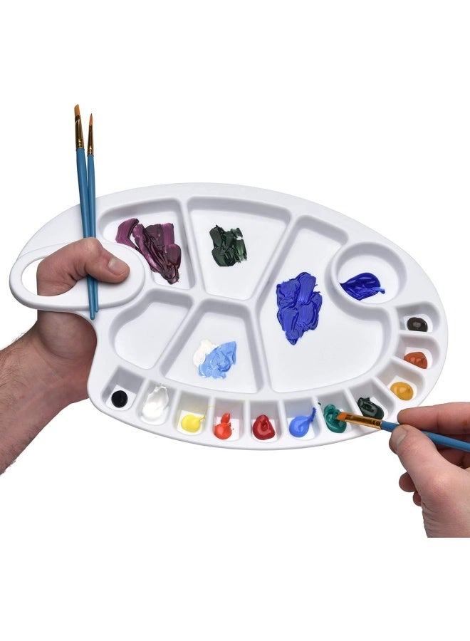 Premify لوحة ألوان بلاستيكية بيضاء قابلة لإعادة الاستخدام مكونة من قطعتين تحتوي كل منها على 17 بئرًا على شكل بيضاوي مقاس 8 × 11.8 بوصة، لوحة ألوان زيتية غير لاصقة قابلة للغسل بفتحة إبهام، لوحة فنية يدوية الصنع - Image 2