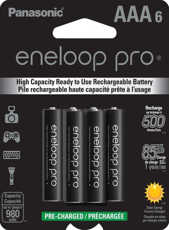 Eneloop Panasonic BK-4HCCA6BA pro AAA High-Capacity Ni-MH Pre-Charged Rechargeable Batteries, 6-Battery Pack - Image 1