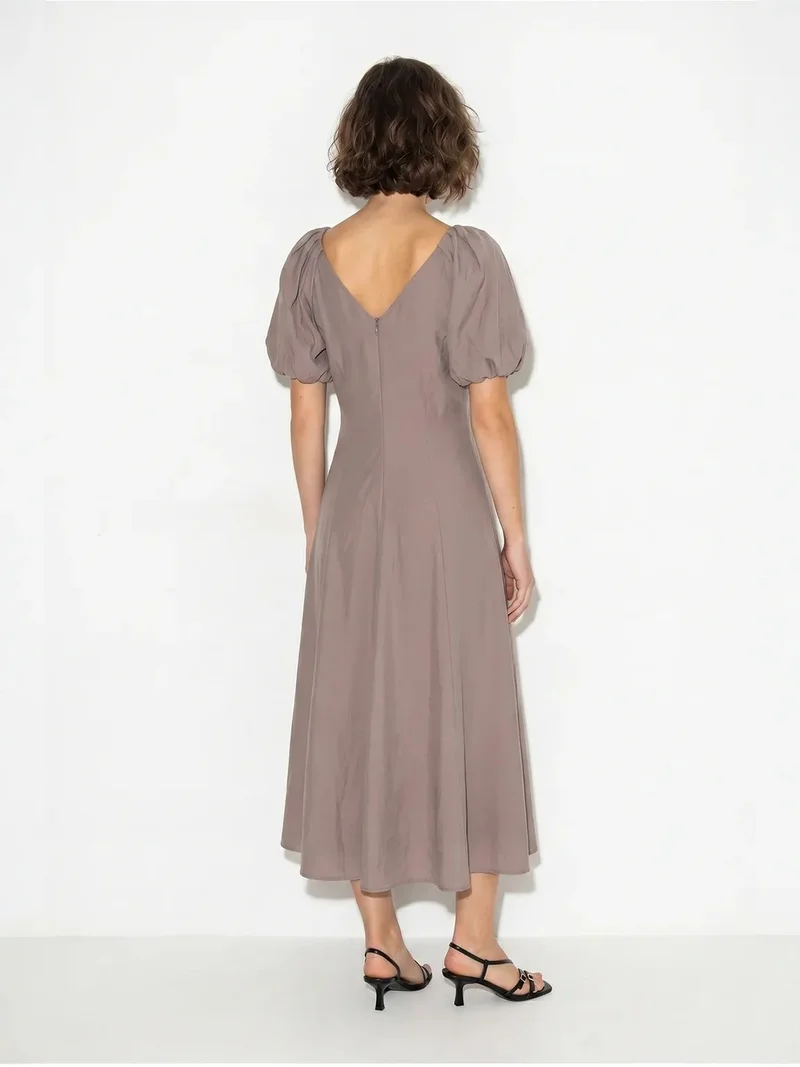 Bianco Lucci Mauve Purple LUCCI A-line Midi Dress With V-neck And Zipper for Women | Best Price UAE