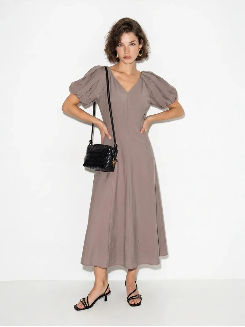 LUCCI A-line Midi Dress With V-neck And Zipper