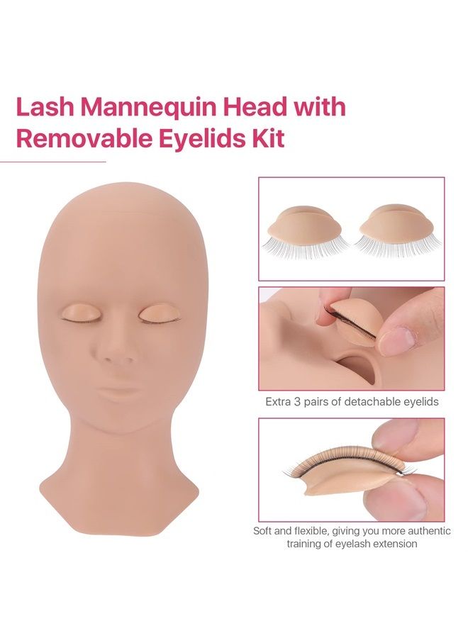 Pretty memory طقم تمديد الرموش، رأس دمية للرموش مع جفون قابلة للإزالة مجموعة تدريب سيليكون، طقم تمديد الرموش للتدريب على المكياج وزراعة الرموش - Image 3