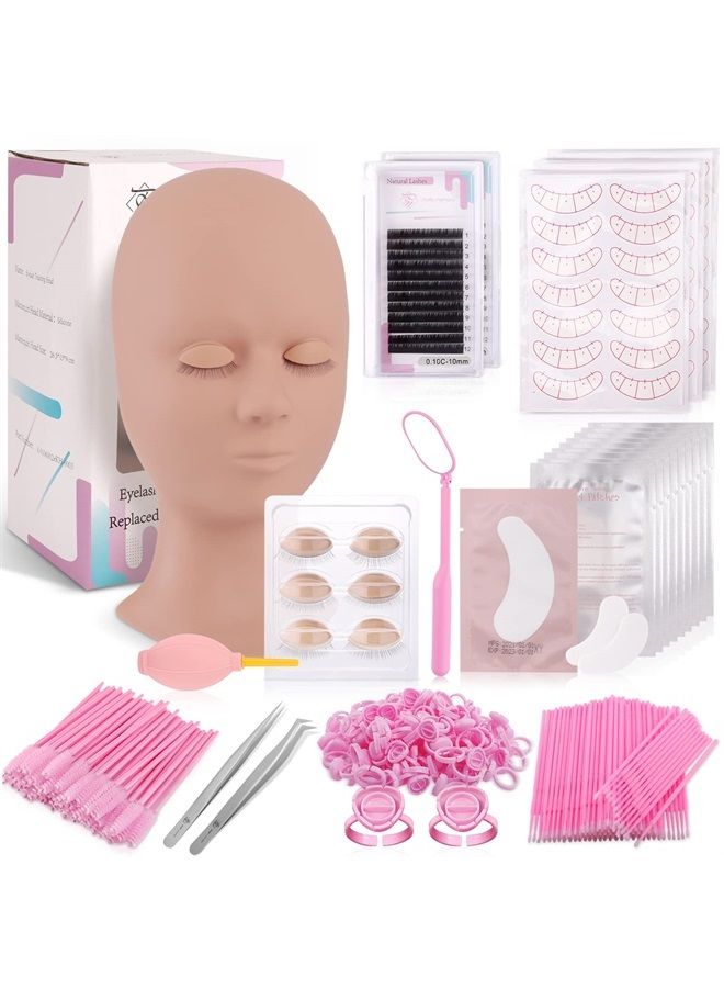 Pretty memory طقم تمديد الرموش، رأس دمية للرموش مع جفون قابلة للإزالة مجموعة تدريب سيليكون، طقم تمديد الرموش للتدريب على المكياج وزراعة الرموش - Image 1