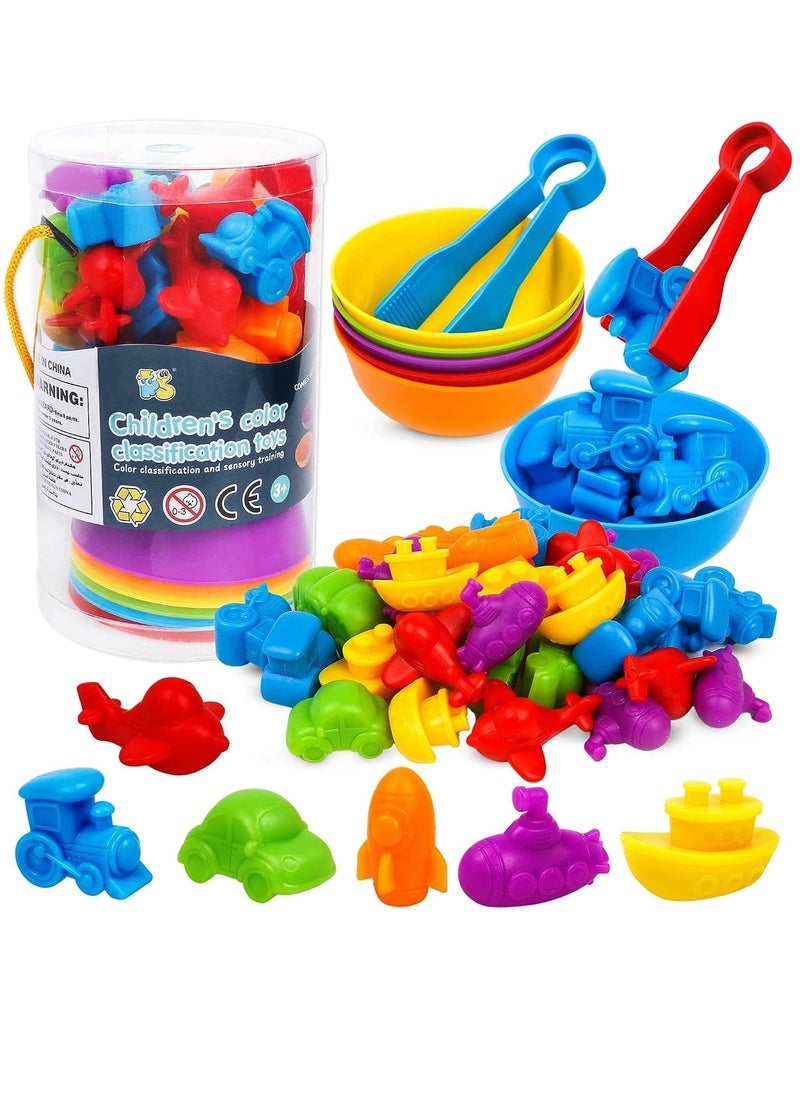 XICEN - Counting Toys Vehicles Cars Planes Matching Game with Sorting Bowls Sensory Training Activities Montessori Educational Toys Preschool Math Learning Toys Gift for 3+Year Old Kids Boys Girls - Image 1