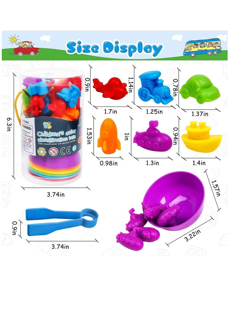 XICEN - Counting Toys Vehicles Cars Planes Matching Game with Sorting Bowls Sensory Training Activities Montessori Educational Toys Preschool Math Learning Toys Gift for 3+Year Old Kids Boys Girls - Image 1