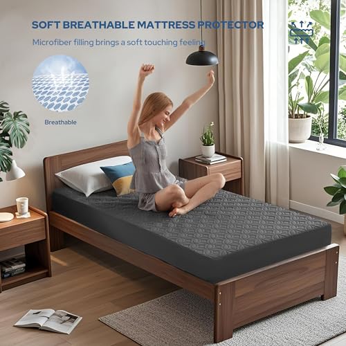 BEDLORE Waterproof Mattress Protector, Twin Size Mattress Pad with Deep Pocket 6"-15" Depth, Soft Breathable Dirt-Proof Single Bed Mattress Cover for Bedroom, Dorm Room (Gray) - Image 3