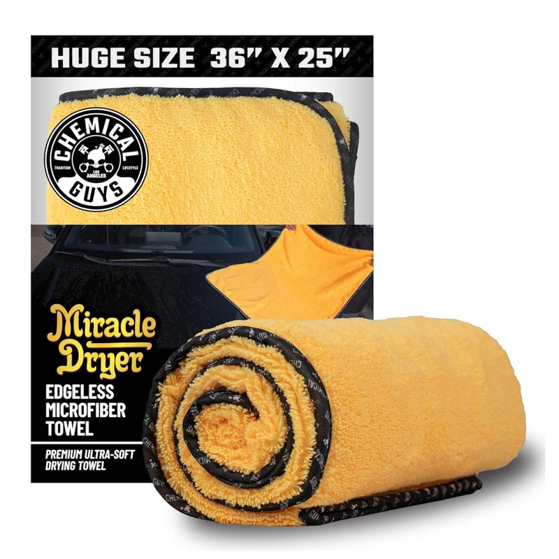 Chemical Guys â€ŽMIC721 Miracle Dryer Microfiber Drying Towel, (Great for Cars, Trucks, SUVs, RVs, Motorcycles & More), Yellow (36" x 25") - Image 1