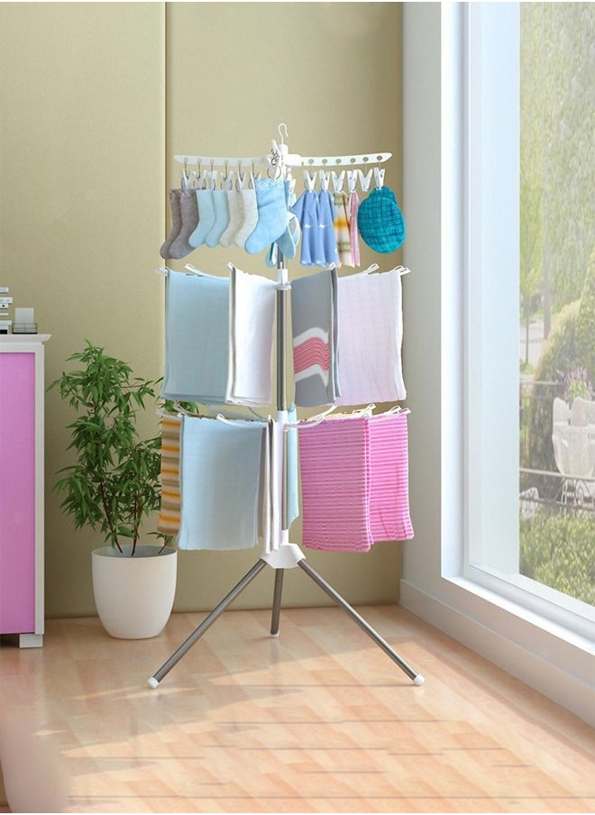 Taimi - Portable Garment Drying Rack 3-Tier Clothes Drying Rack Foldable Stainless Steel Tripod Clothes Dryer Indoor Outdoor for Hanging Laundry - Image 1