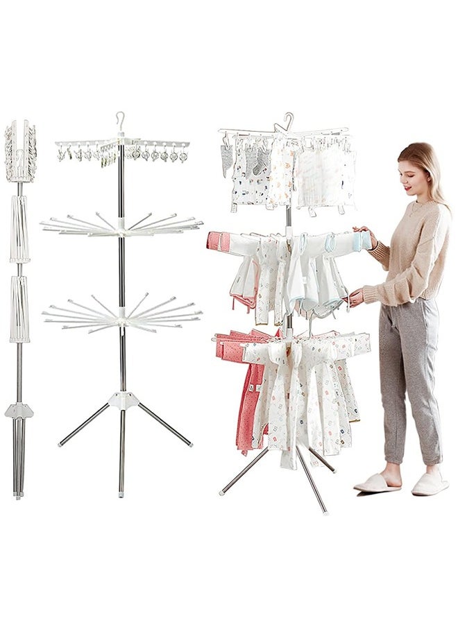 Taimi - Portable Garment Drying Rack 3-Tier Clothes Drying Rack Foldable Stainless Steel Tripod Clothes Dryer Indoor Outdoor for Hanging Laundry - Image 1