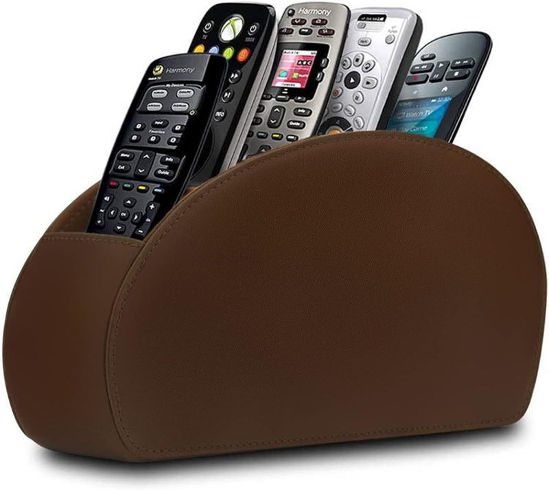 RHCSZ Leather Remote Control Holder with 5 Compartments TV Remote Caddy Store Box,Desktop Organizer for Controller, Gl and Media Player,Pen Storage (Brown) - Image 1