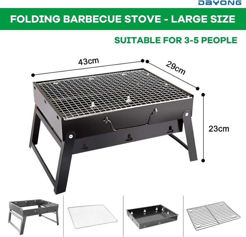 DAYONG Outdoor Barbecue Grill, Foldable Charcoal Grill with Handle, Portable Tabletop BBQ Grill, Stainless Steel Smoker for Outdoor Cooking Beach Party Picnics Camping Hiking. (black-2) - Image 2