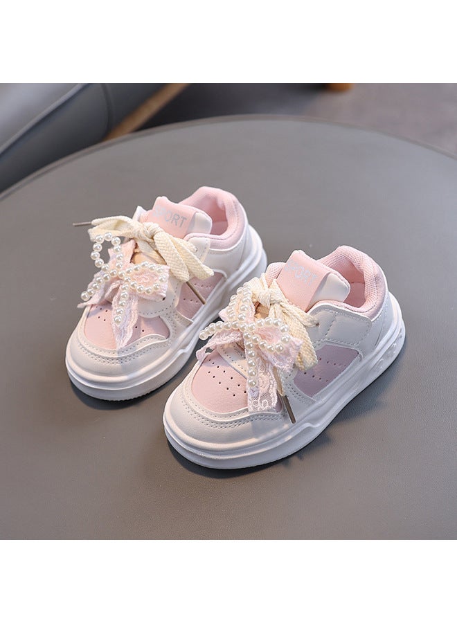Spring New Arrival Children's Canvas Shoes, Girls' Bow Pearl Lightweight Anti-slip Sneakers, Korean Style Fashion Versatile Shoes