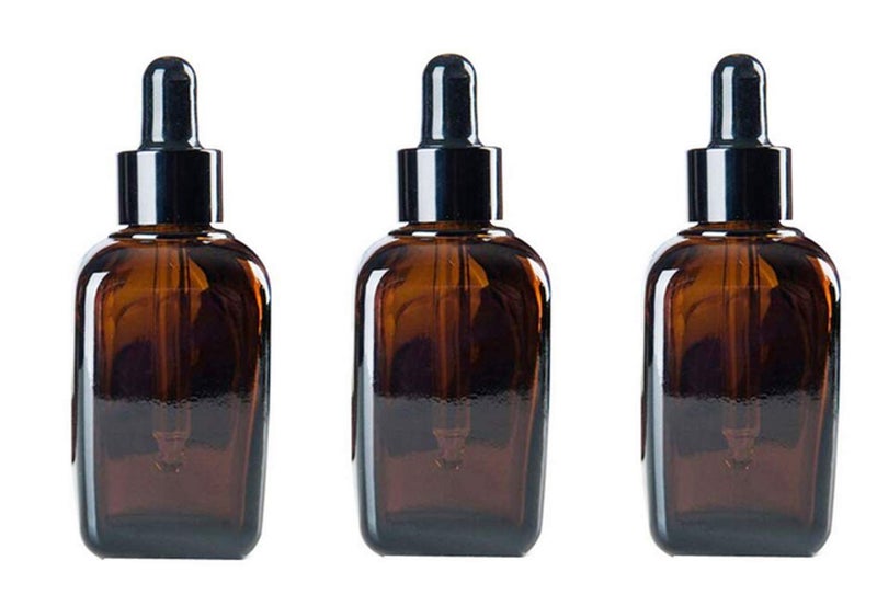 3 Pcs 100ML 3.4OZ Amber Square Glass Dropper Bottle Empty Refillable Essential Oil Container with Black Head Cosmetic Dropper Jar Pot Perfume Dispense Sample Vial Tube for Travel Home