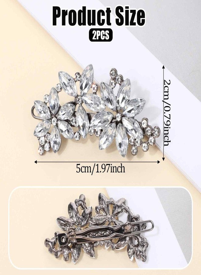 Dimeho 2 Pcs Rhinestone Hair Clips Silver Bride Wedding Hair Barrettes Crystal Flower Hair Accessories French Rhinestone Star Bridal Hairpins Hair Decorative for Women Girls Prom Jewelry Long Thick Ha - Image 4